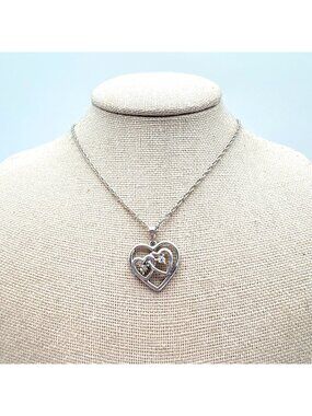 Natural Diamond Small Heart Pendant VTG Sterling Silver 925 Necklace Size 18.5"